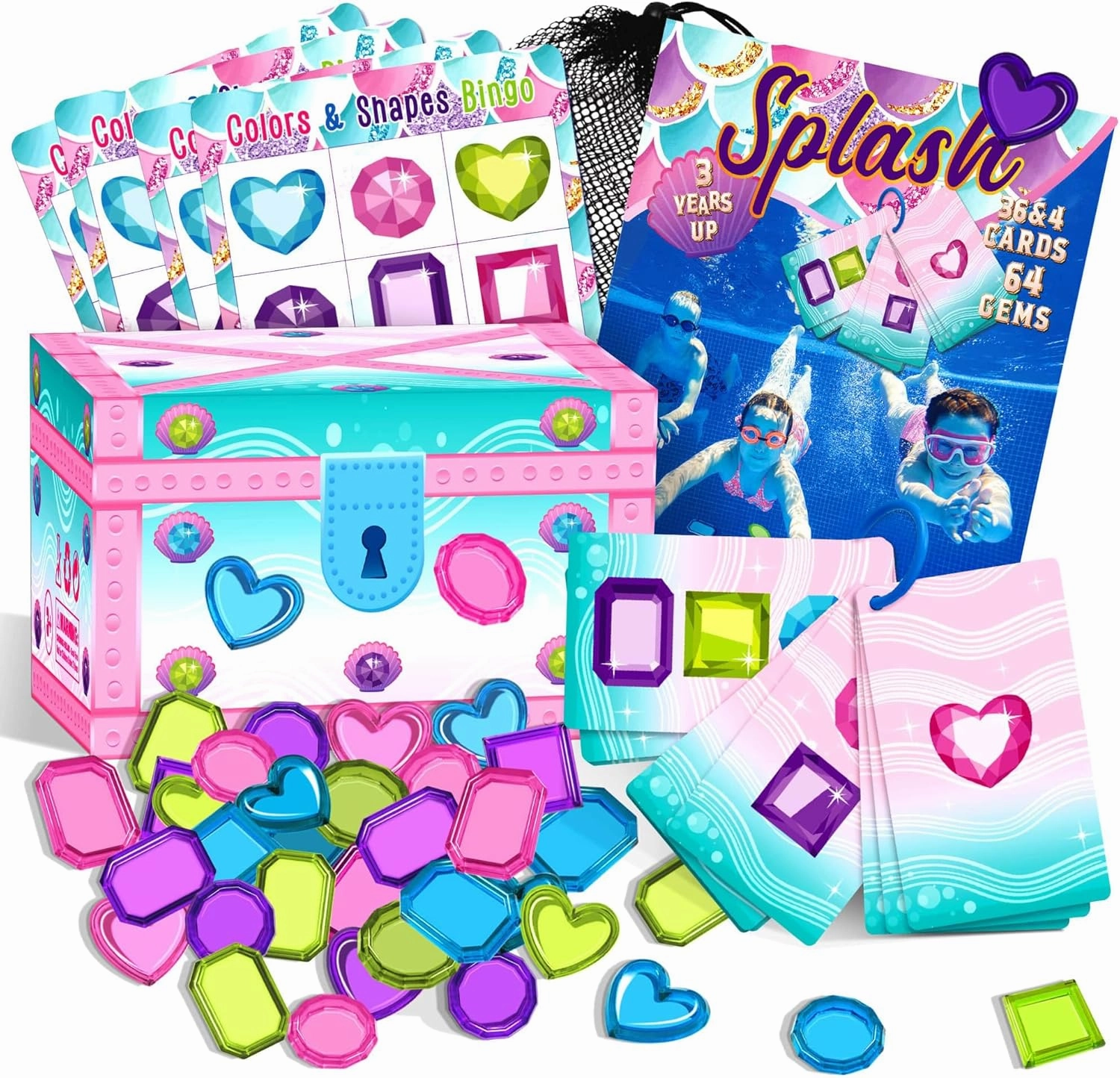 Deling Mermaid Diving Pool Toys - 106 PCS Underwater Scavenger Hunt Games Sets, Perfect Summer Fun Pool Games, Education Toys for Water Bath Swim, Gifts for Girls Ages 4-8-12, Diving Gems