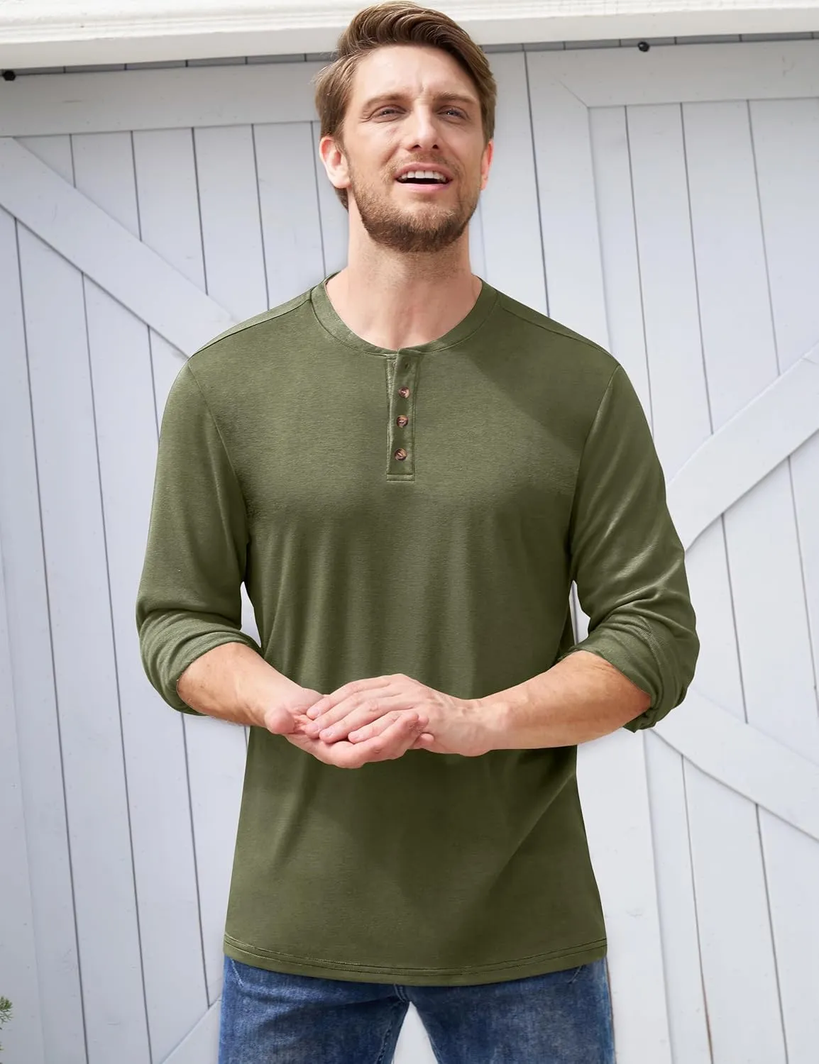 Derminpro Men's Henley Cotton Casual Short/Long Sleeve Lightweight Button T-Shirts