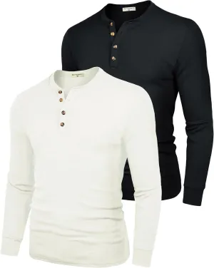 Derminpro Men's Henley Cotton Casual Short/Long Sleeve Lightweight Button T-Shirts