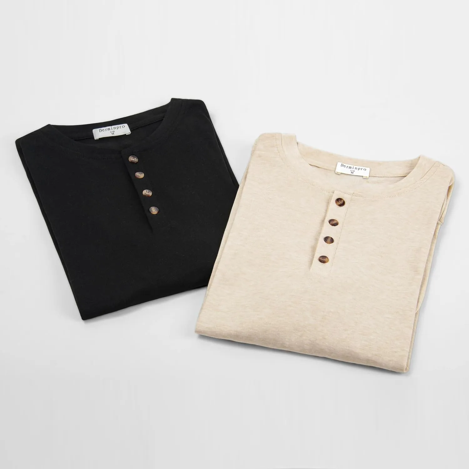 Derminpro Men's Henley Cotton Casual Short/Long Sleeve Lightweight Button T-Shirts