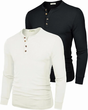 Derminpro Men's Henley Cotton Casual Short/Long Sleeve Lightweight Button T-Shirts