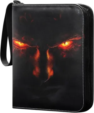 Devil Eyes Black Card Binder 4 Pocket Trading Card Album Fits 400 Sports/Game Cards, PU Cover 3 Ring Card Collection with 50 Removable Sleeves