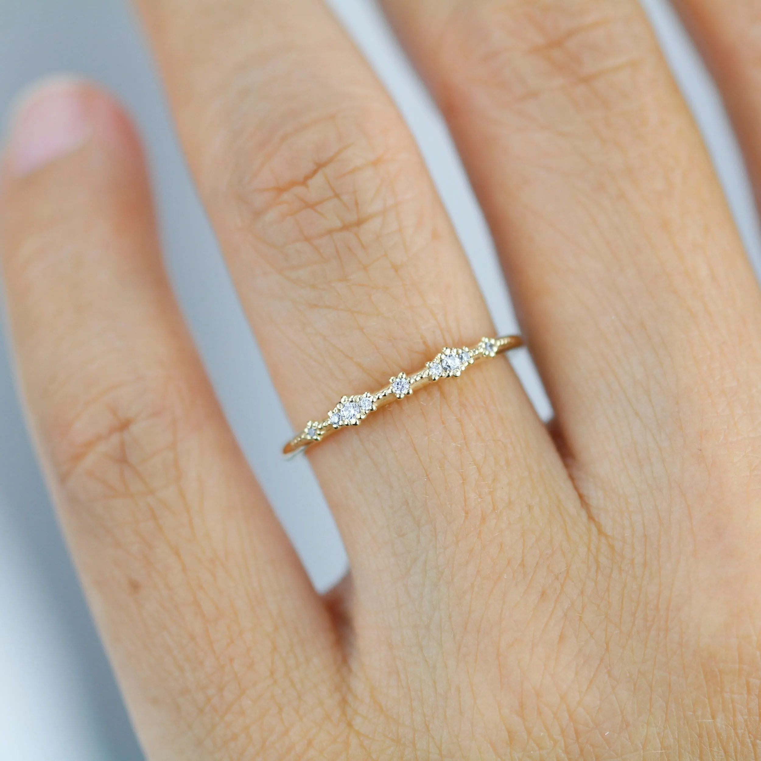 Diamond wedding  band, vintage diamond engagement ring, half eternity band, Lace wedding band, Delicate gold lace ring | R 357WD