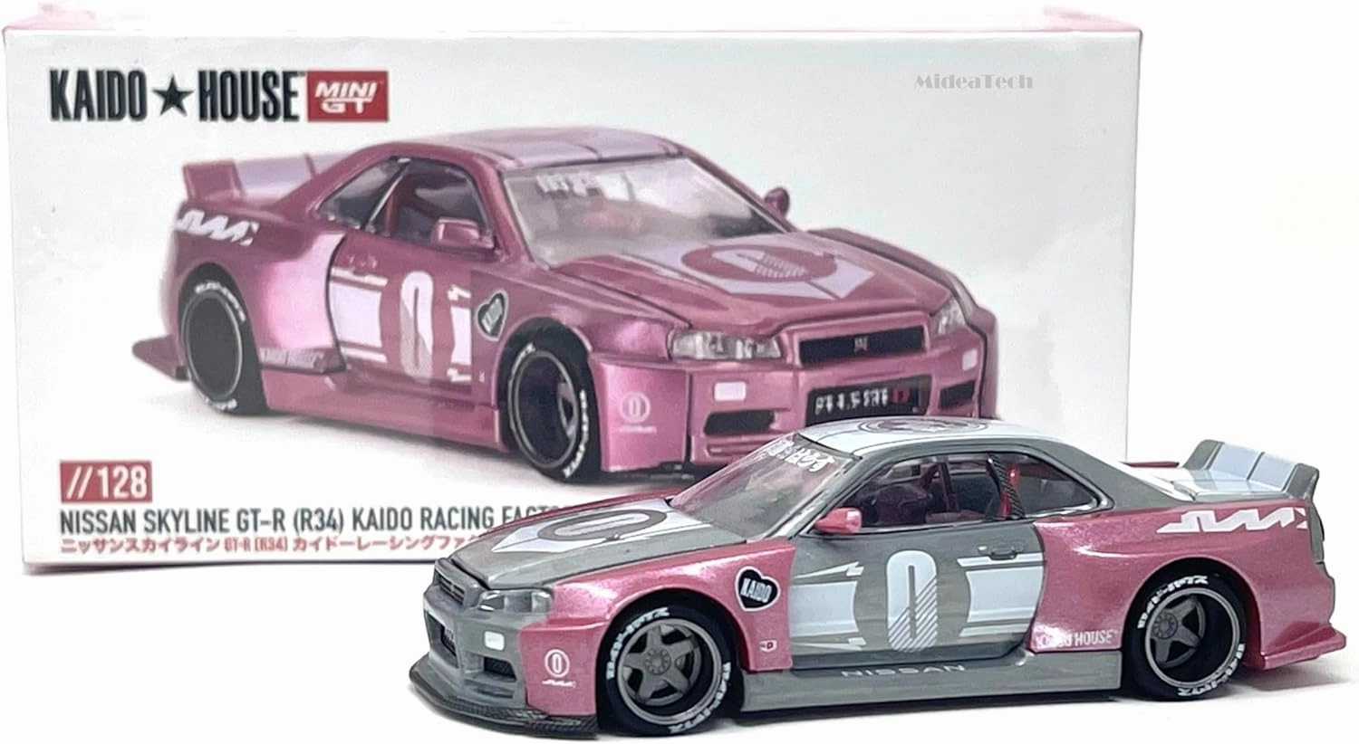 Diecast Model Car Compatible with Kaido House x Mini GT 1:64 Nissan Skyline GT-R (R34) Kaido Racing Factory V1 Limited Edition KHMG128 Chase Car
