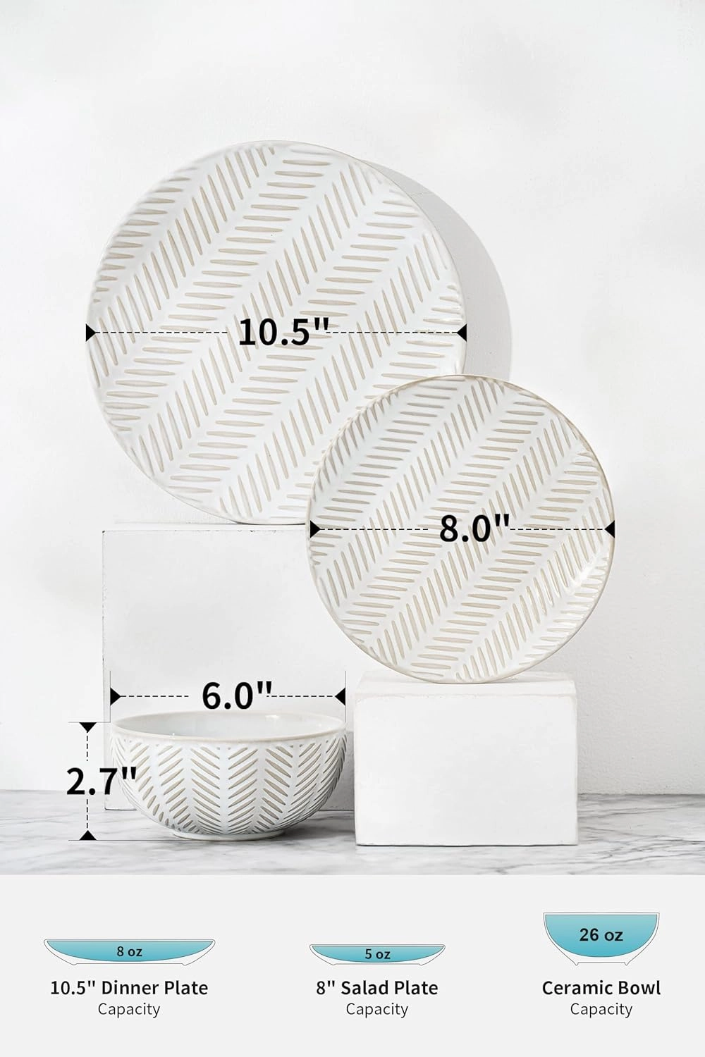 Dinnerware Sets for 4, Ceramic Microwave Safe Plates and Bowls Sets, 12 Piece Matte Chip Resistance Dish Set, Home Essentials Embossment Stoneware Dinnerware Set, Wedding Gift