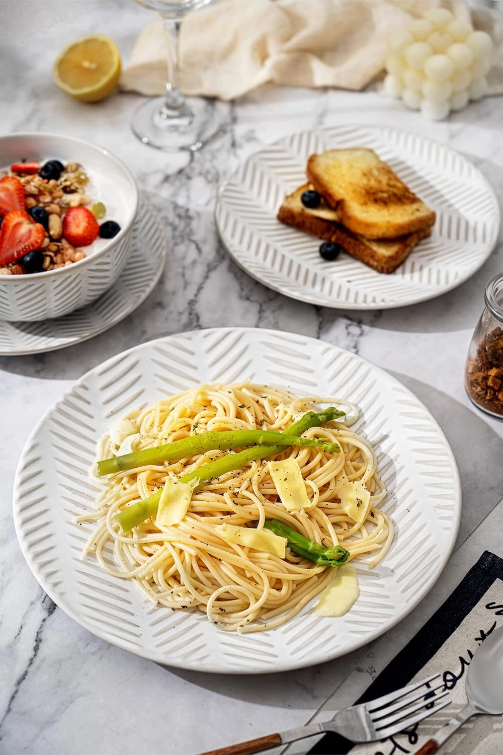 Dinnerware Sets for 4, Ceramic Microwave Safe Plates and Bowls Sets, 12 Piece Matte Chip Resistance Dish Set, Home Essentials Embossment Stoneware Dinnerware Set, Wedding Gift