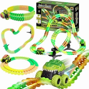 Dinosaur Race Car Truck Toy Set for Kids Boys Girls 3 4 5 6 Years Old and Up Electric Dinosaur Turkey Car with Strong Suction Cup Stable Tripod Over 130 Pieces Flexible Train Car Truck Birthday Gift Christmas