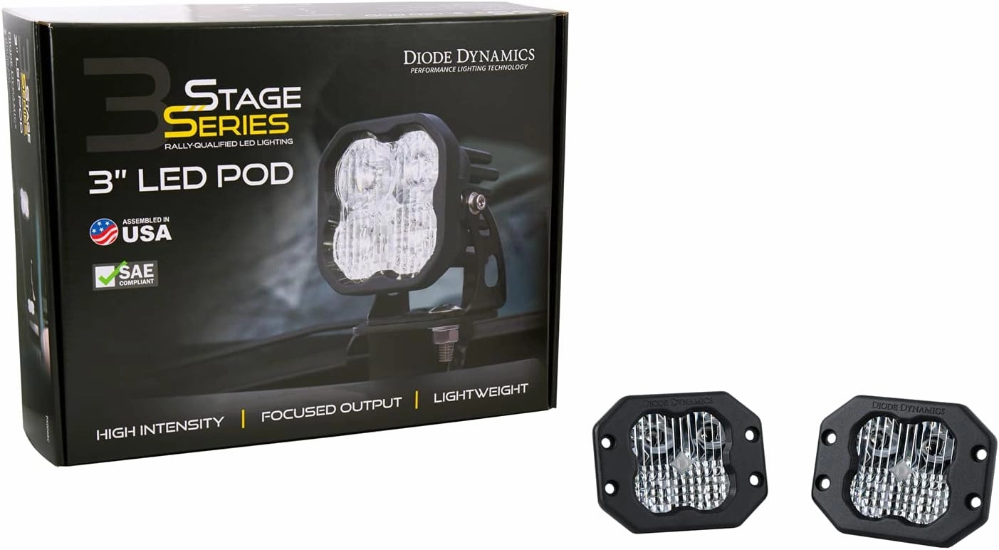 Diode Dynamics SS3 SAE/DOT White Sport Flush Mount LED Pod (pair), Flood with Red Backlight