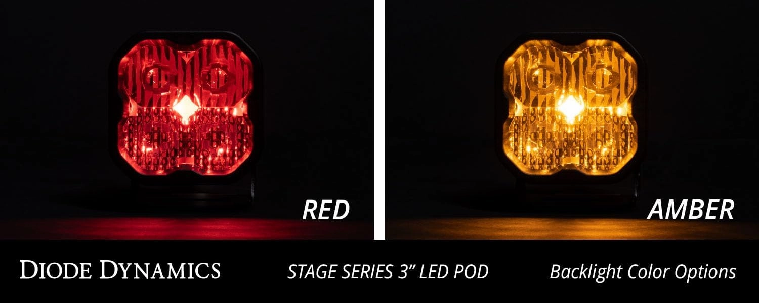 Diode Dynamics SS3 SAE/DOT White Sport Flush Mount LED Pod (pair), Flood with Red Backlight