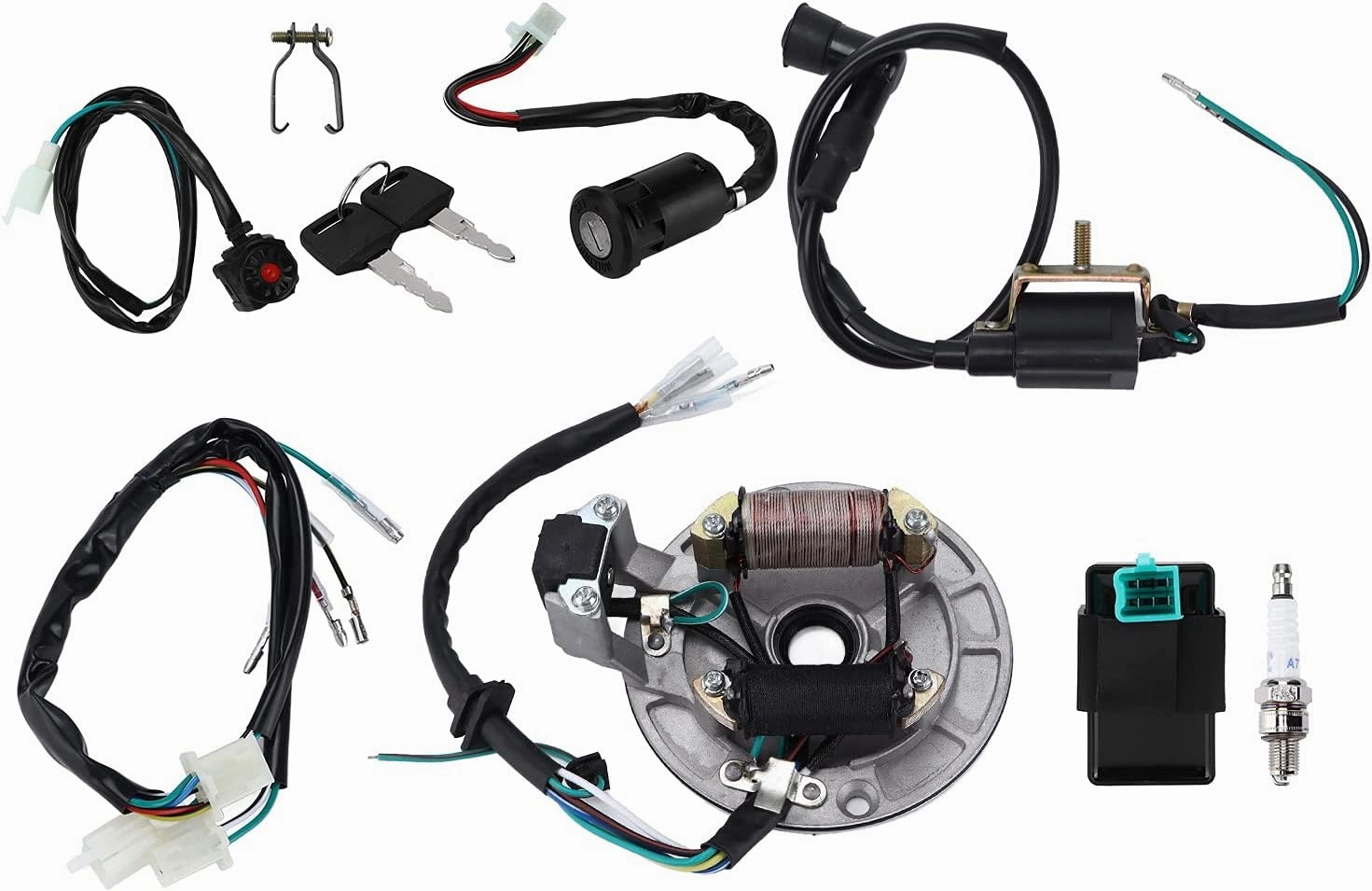 Dirt Pit Bike Wire Harness Wiring Loom CDI Ignition Coil Magneto Plug Rebuild,Harness Loom Kit CDI Coil Magneto Kick Start Engine,for 50cc ‑140cc Kick Start Dirt Pit Bike ATV