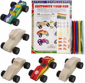 DIY Craft Wood Car Kit (5-Pack); Unfinished Mini Wooden Race Car Craft Project for Kids