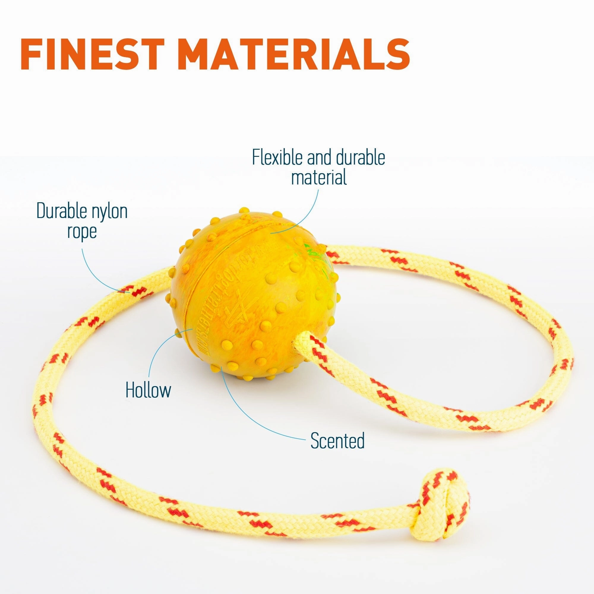 Dogline FDT Rubber Dog Ball on Rope, Medium - Diameter 2.3" (6 cm)