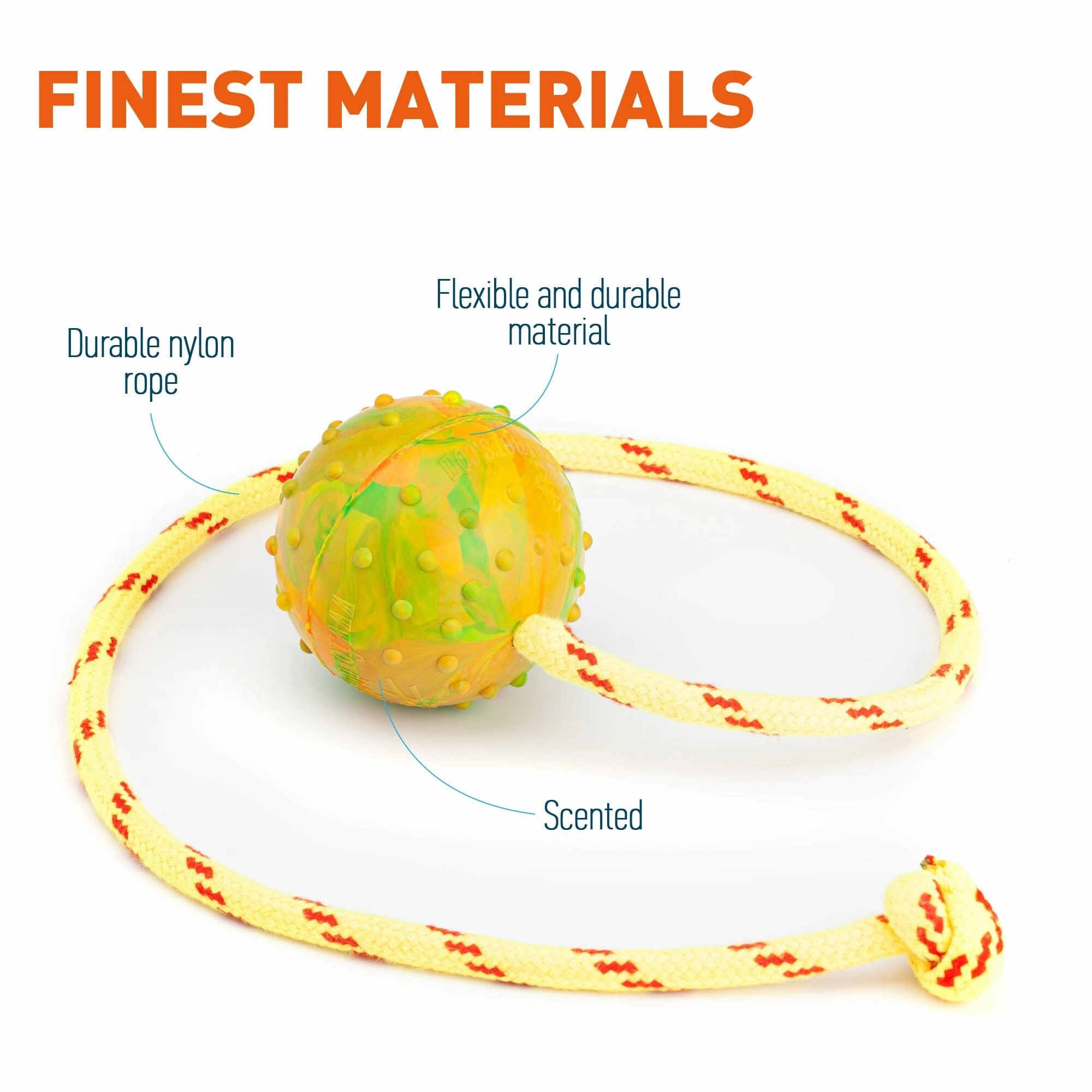 Dogline FDT Rubber Dog Ball on Rope, Medium - Diameter 2.3" (6 cm)