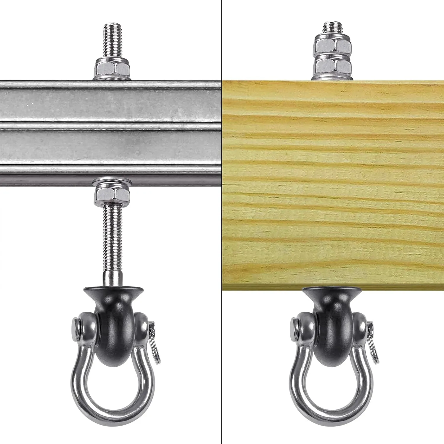 Dolibest Set of 6 Permanent Antirust Stainless Steel 304 Heavy Duty Swing Hangers for Playground Porch Yoga Hammock Chair, Easy to Install on Wood/Steel Beam, Rustproof and Durable, 7.67''