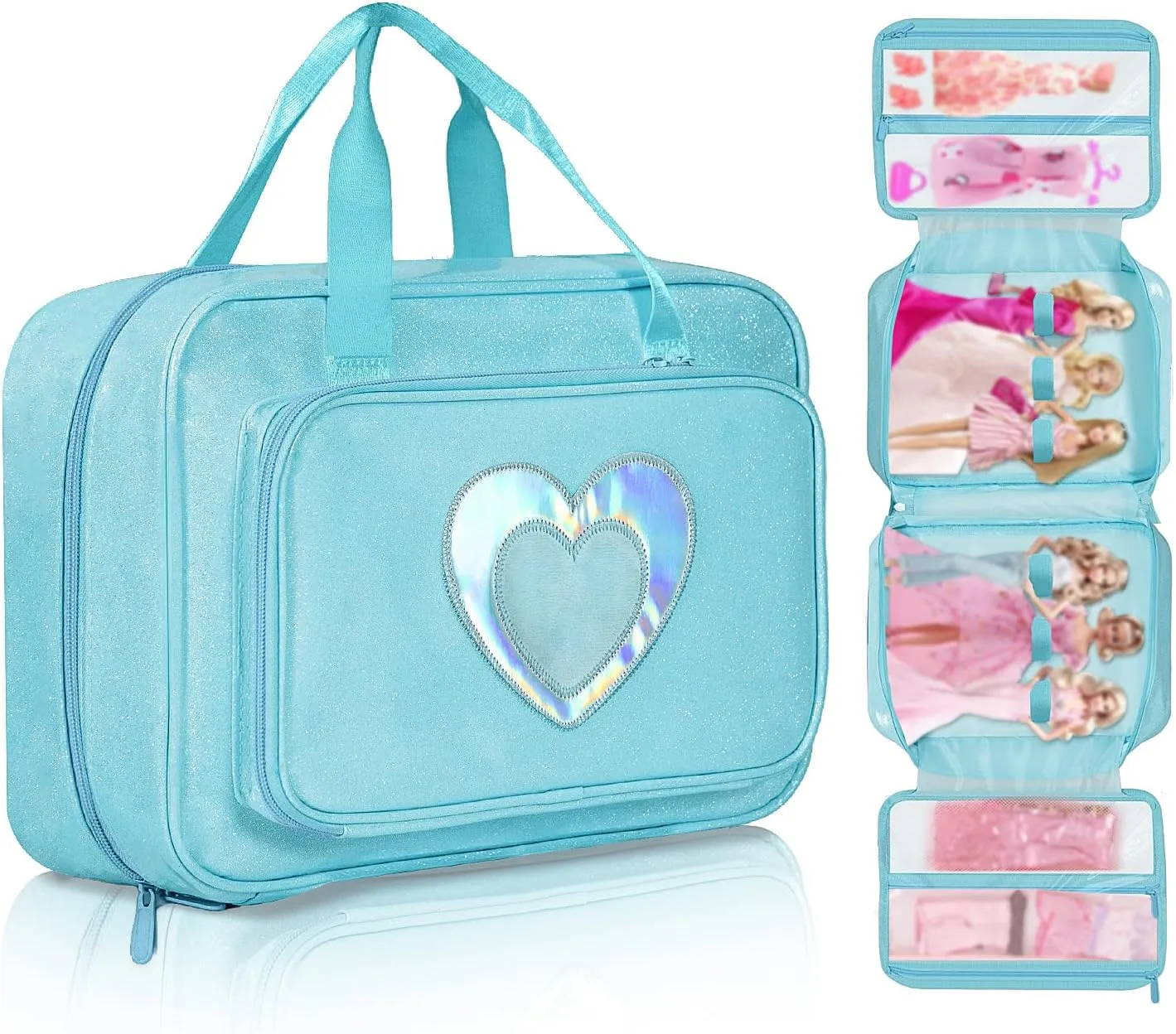 Doll Carrying Case, Toy Storage Box, Doll Travel Storage Bag with Handle, 12-inch Luggage Pouch for Kids (blue)