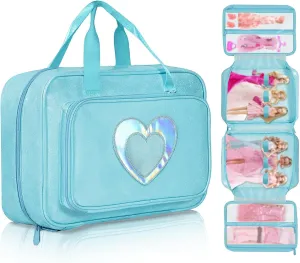 Doll Carrying Case, Toy Storage Box, Doll Travel Storage Bag with Handle, 12-inch Luggage Pouch for Kids (blue)