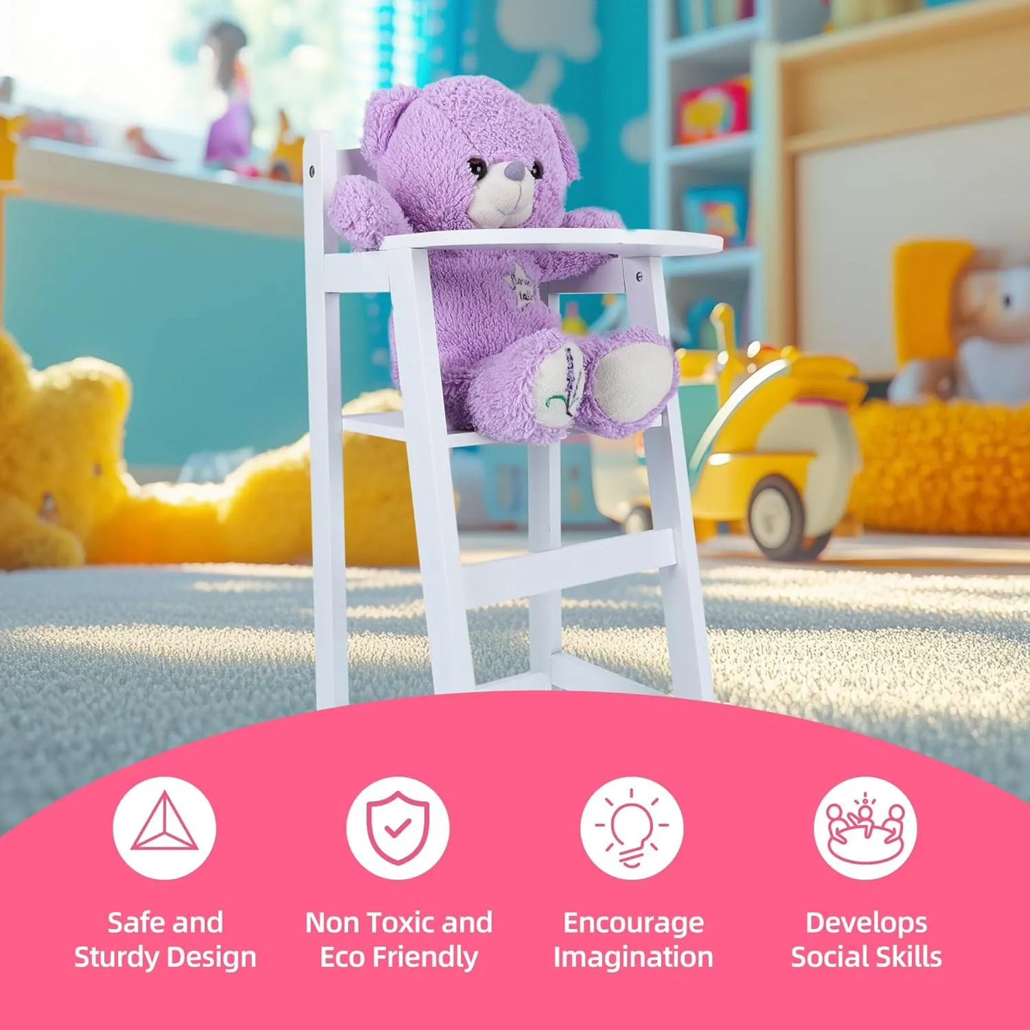 Doll Furniture Accessories for American Girl Dolls-Miniature Furniture Set, Realistic Dollhouse Furniture for Kids, Non-Toxic & Easy to Assemble,Perfect for Imaginative Play (Doll High Chair)