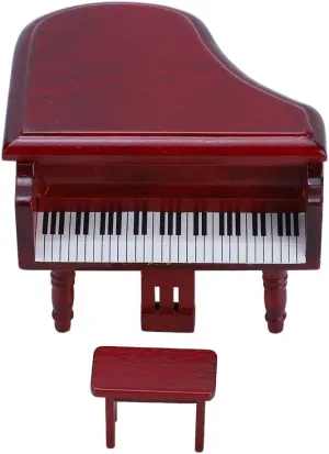 Dollhouse Miniature Piano,Dollhouse Miniature Doll Piano with Chair Simulation Wooden Grand Piano with Stool for 1:12 Doll House Accessory(Red)