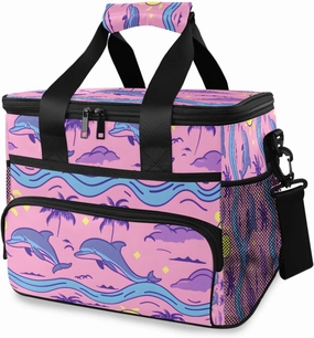 Dolphin Pink Doodle Cooler Bag Insulated Cooler Soft Sided Cooler 24 Can Portable Picnic Bag Large Leakproof Lunch Bag Box for Beach Grocery Camping Travel Car Men Women