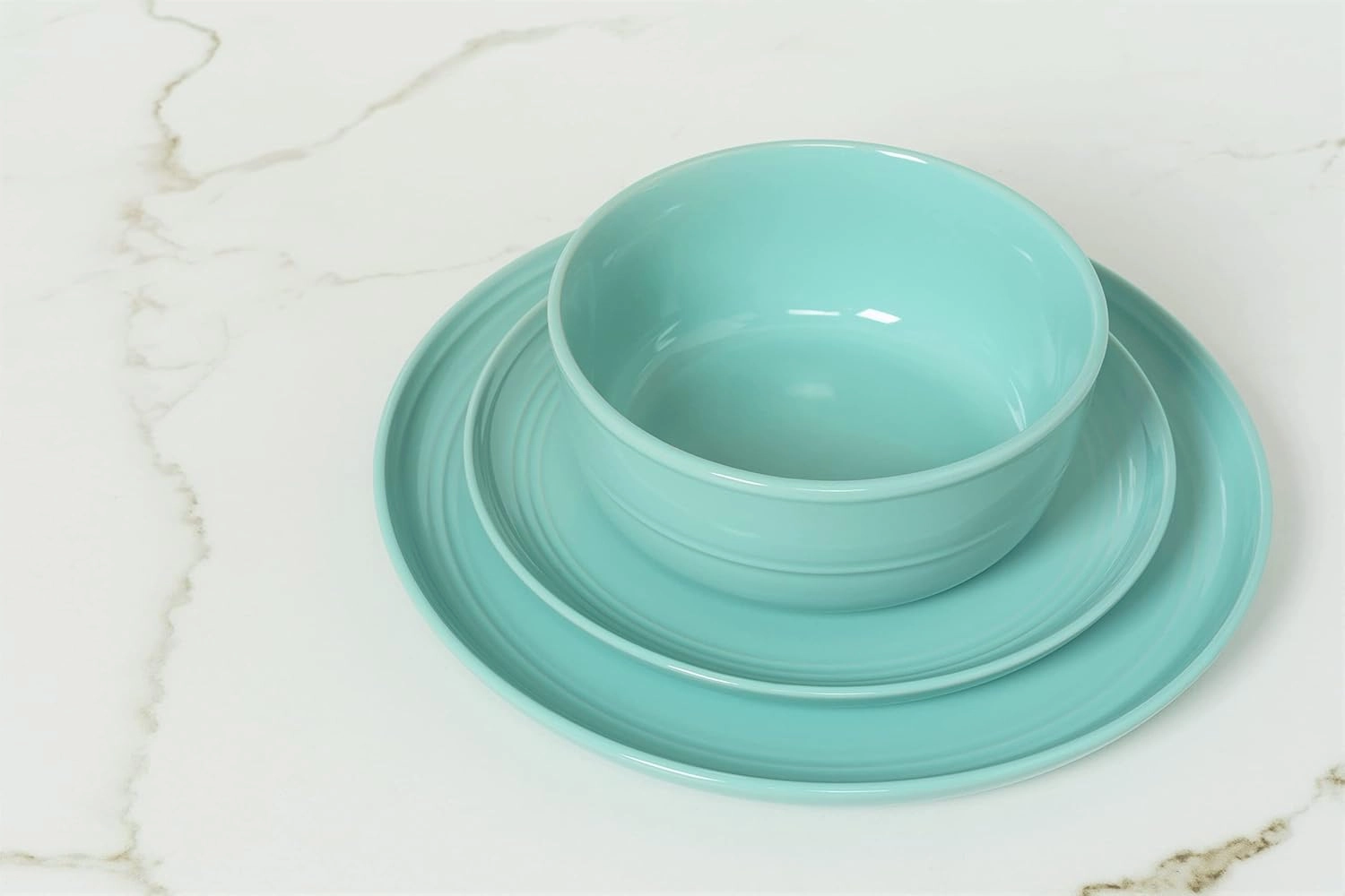 Double Line 8.25" Salad Plate, Set of 6, Seafoam