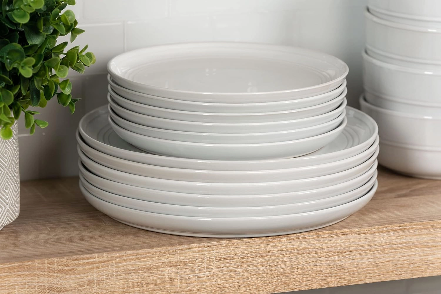 Double Line 8.25" Salad Plate, Set of 6, White