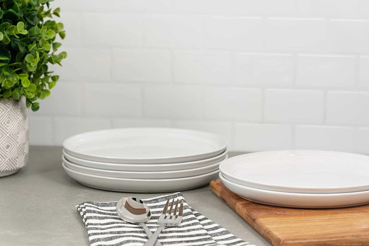 Double Line 8.25" Salad Plate, Set of 6, White