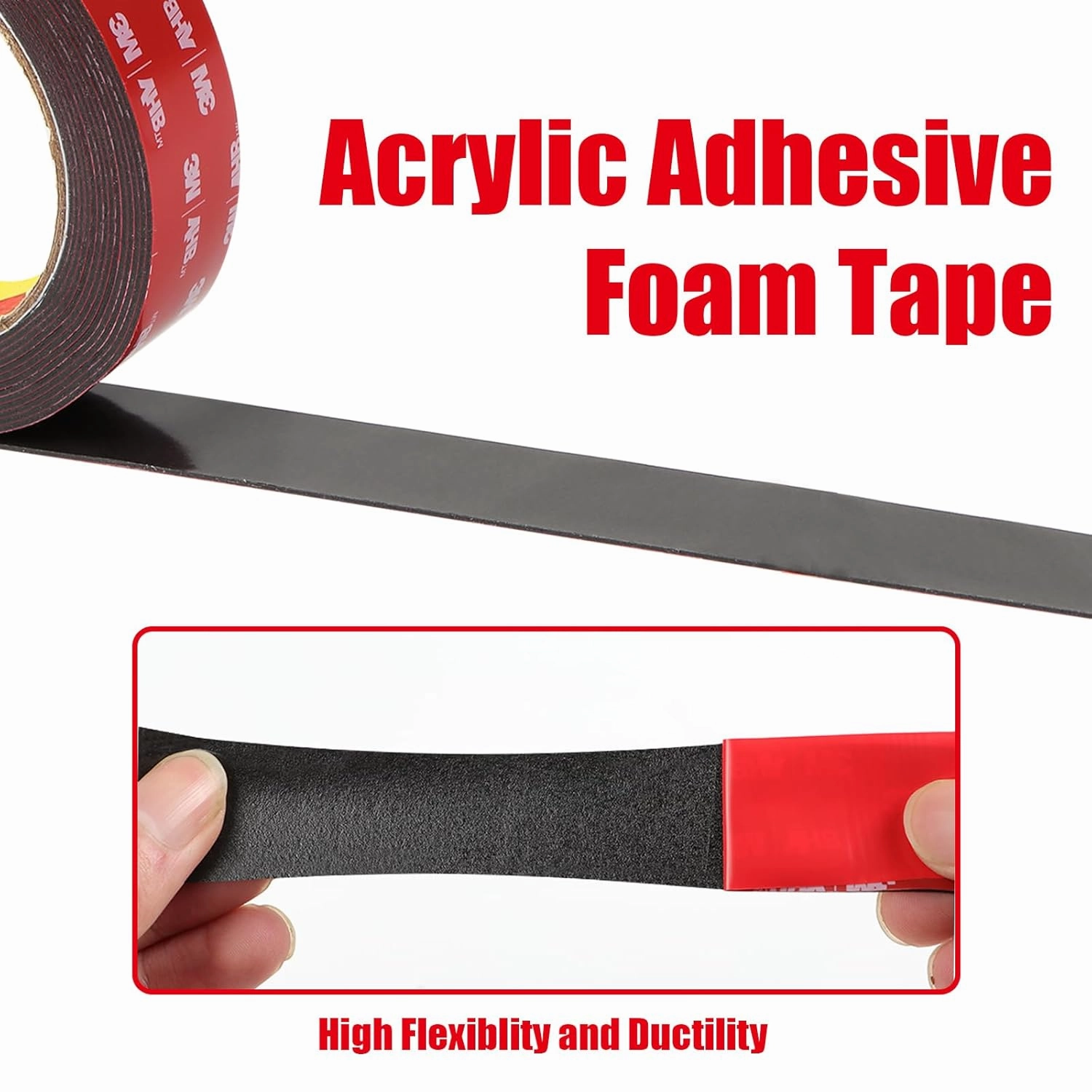 Double Sided Tape Heavy Duty, Waterproof Mounting Foam Tape, 16.5ft Length, 1.38in Width, High Temperature Resistant Adhesive Tape for Car, LED Strip Light, Office Decor, Made of 3M VHB Tape.