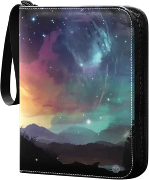Dreamscapes Wolf Card Binder 4 Pocket Collectible Trading Card Albums with 50 Sleeves Double Side PU Waterproof 3 Ring for Sports & Game Cards