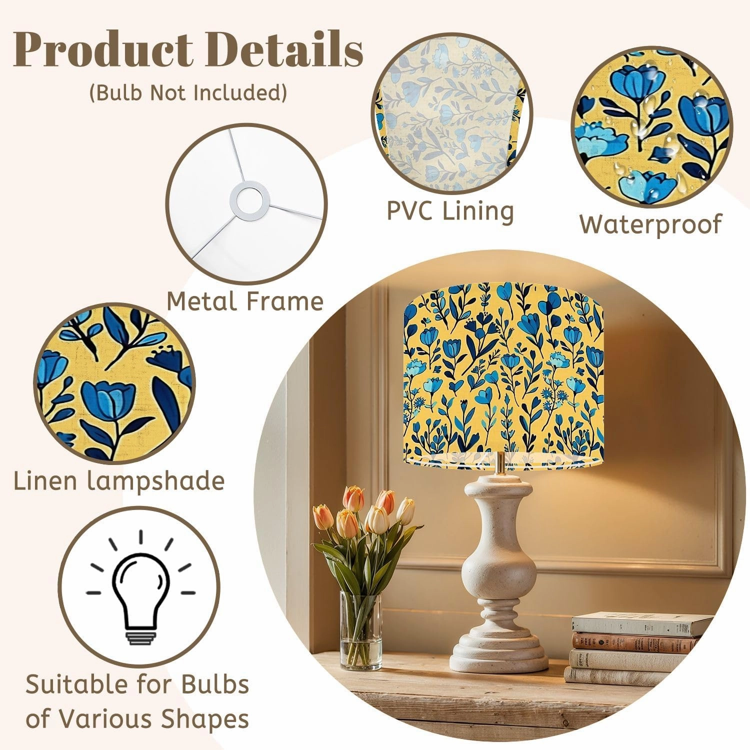 Drum Lamp Shades Tiny meadow flowers seamless for summer dress textile print Lamp Shade for Floor Lamps Table Lamps Pendant Light 11"x8.9" Linen Replacement Large Lampshades