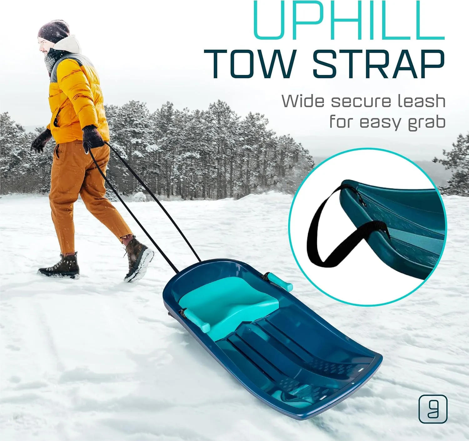 Durable Kids' Toboggan Sleds - Plastic, Lightweight, Winter Snow Sleds with Tow Strap & Pull-Up Brakes