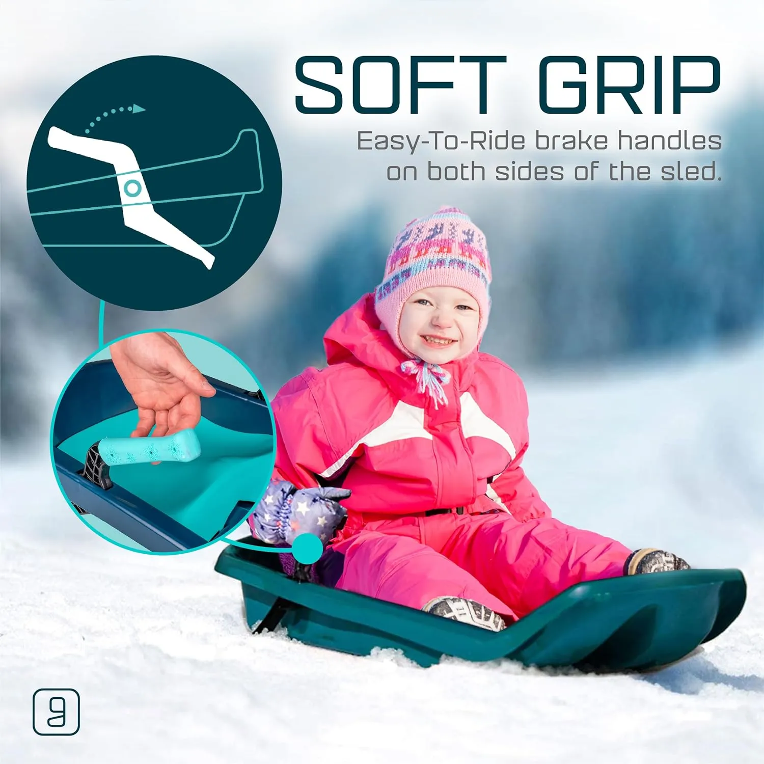 Durable Kids' Toboggan Sleds - Plastic, Lightweight, Winter Snow Sleds with Tow Strap & Pull-Up Brakes
