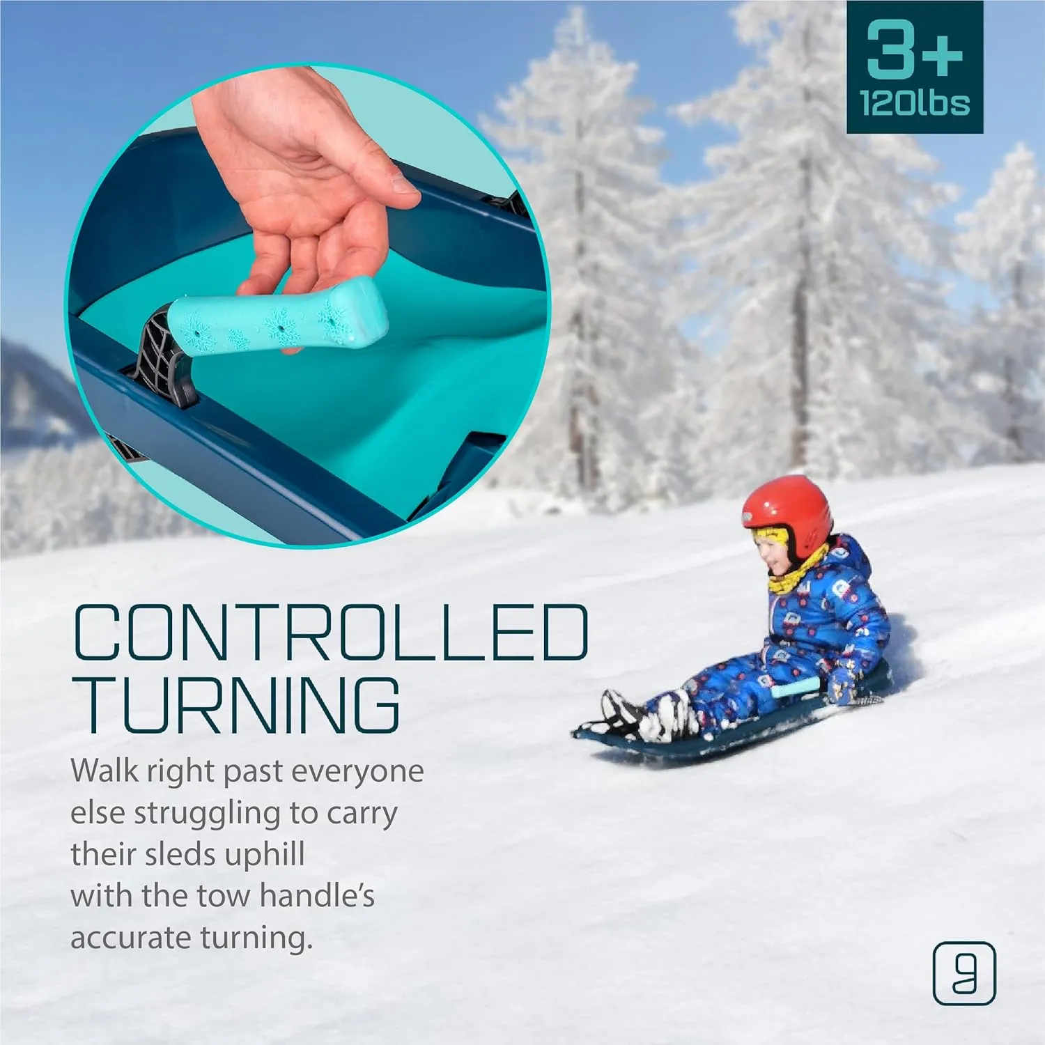 Durable Kids' Toboggan Sleds - Plastic, Lightweight, Winter Snow Sleds with Tow Strap & Pull-Up Brakes