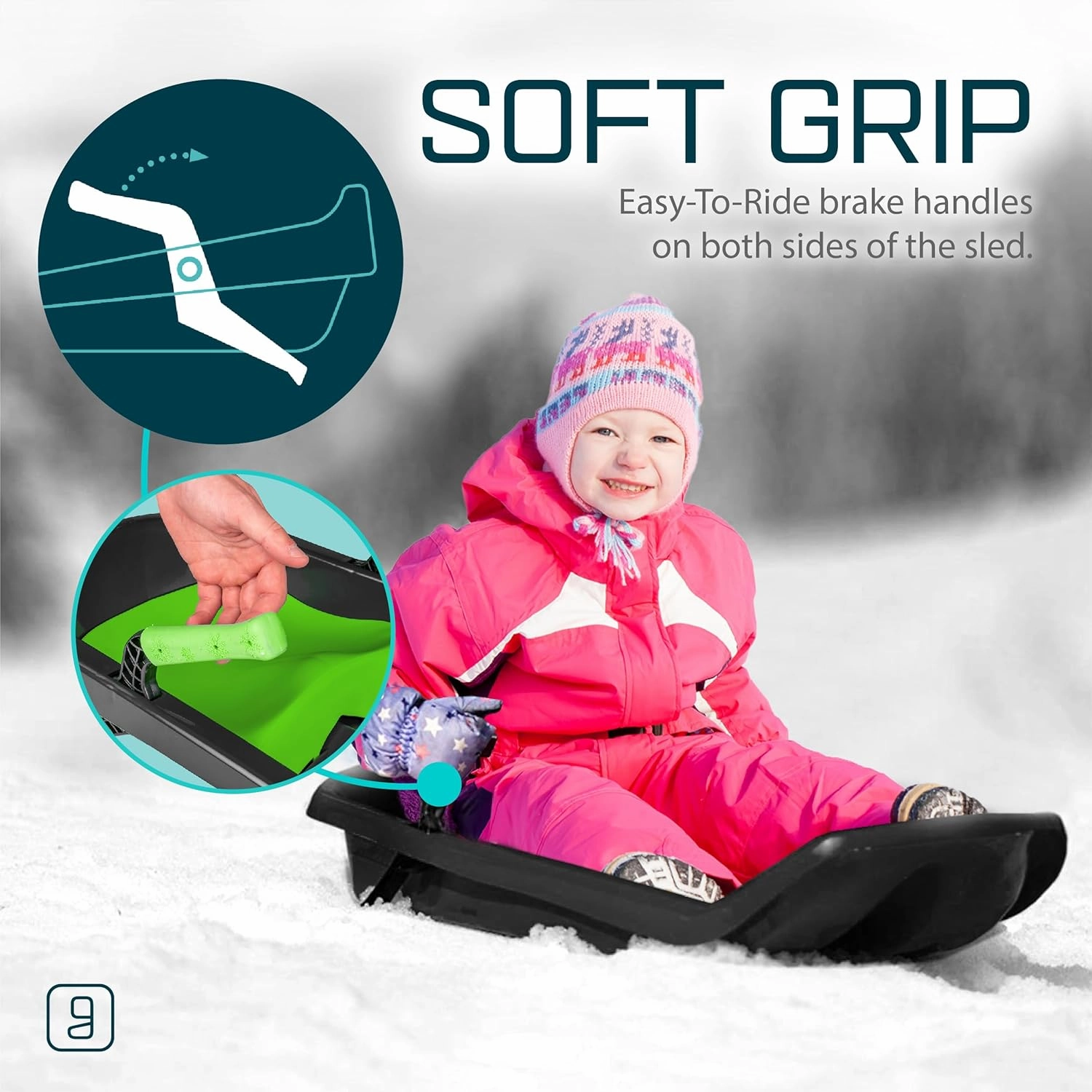 Durable Kids' Toboggan Sleds - Plastic, Lightweight, Winter Snow Sleds with Tow Strap & Pull-Up Brakes