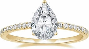 EAMTI 2CT 925 Sterling Silver Engagement Rings Pear Cut Cubic Zirconia CZ Wedding Promise Rings for Her Stunning Teardrop Wedding Bands for Women Size 3-11