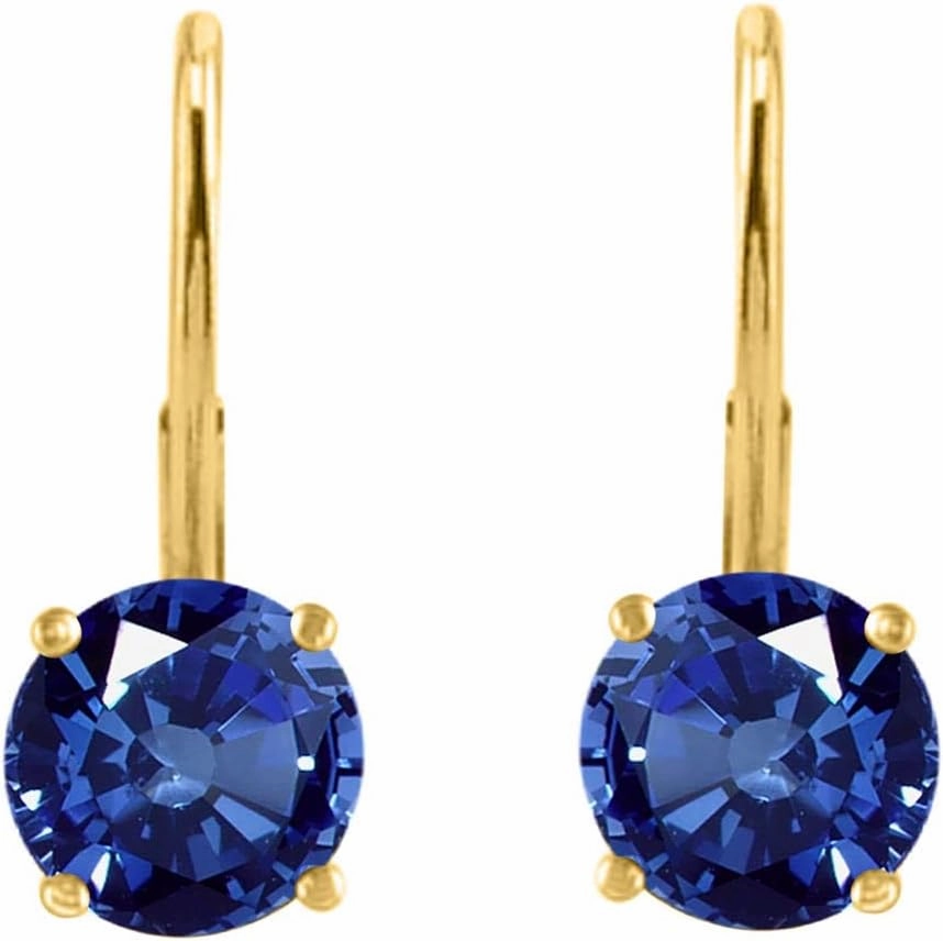 Earrings for Women 2.5 Carat 7MM Round Gemstone Leverback Earrings Carat 14K Yellow Gold 4-prong