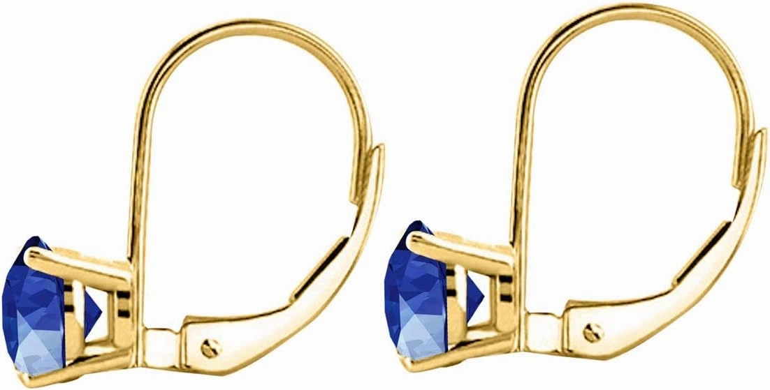 Earrings for Women 2.5 Carat 7MM Round Gemstone Leverback Earrings Carat 14K Yellow Gold 4-prong