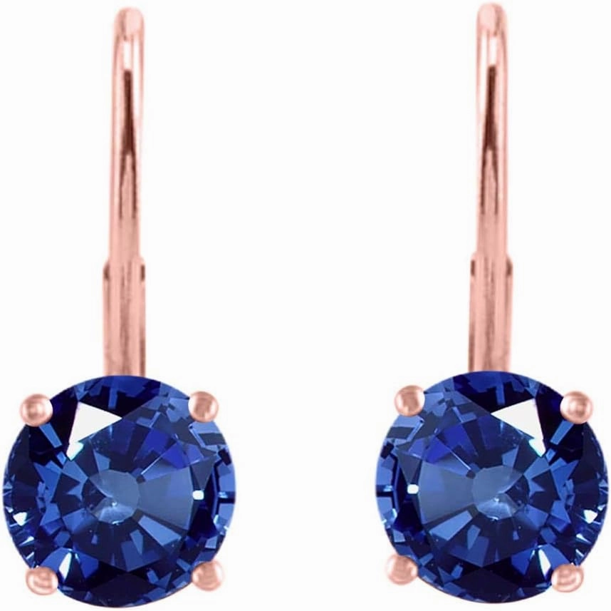 Earrings for Women 3.5 Carat 8MM Round Gemstone Leverback Earrings Carat 14K Rose Gold 4-prong