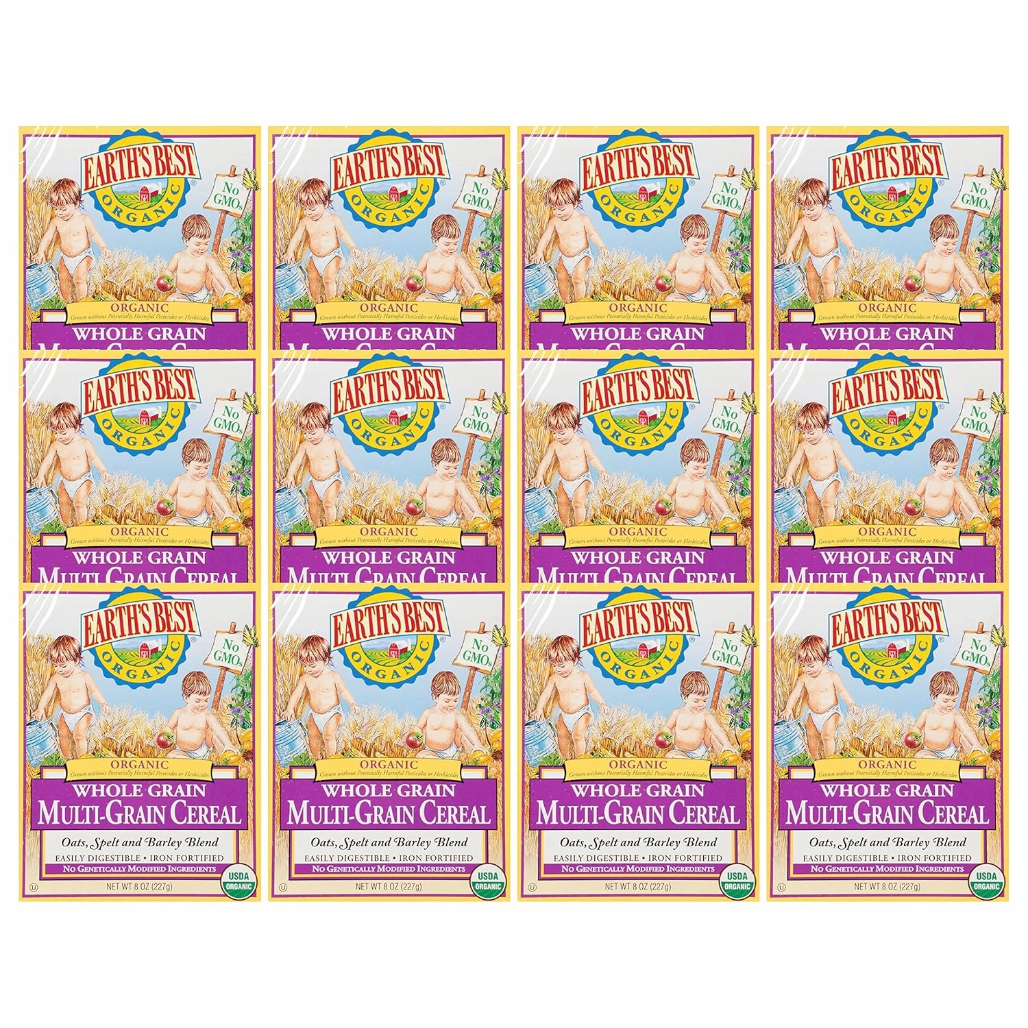 Earth's Best Organic Baby Food, Organic Whole Grain Multi-Grain Baby Cereal, Non-GMO, Easily Digestible and Iron Fortified Baby Food, 8 oz Box (Pack of 12)