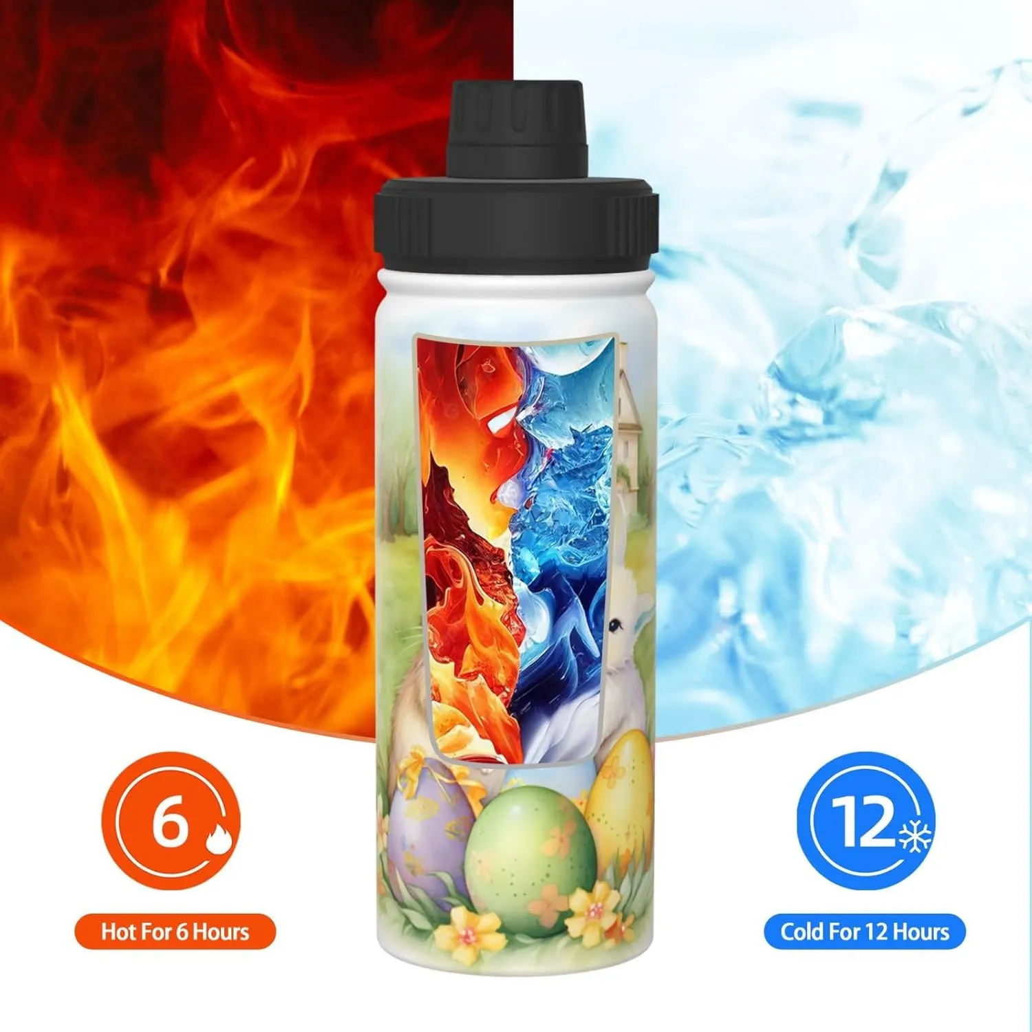 Easter Eggs Floral 18 oz Stainless Steel Water Bottles Insulated Sports Water Bottle with Spout Lid, Cartoon Rabbit Bunny Double Wall Travel Water Flask for Running Hiking Fishing