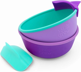 Easy Scoop & Hold Bowl Set • Silicone bowl for babies, toddler, kids • Set of 2 bowls | 6 mo  | Dishwasher and microwave safe (Grape)