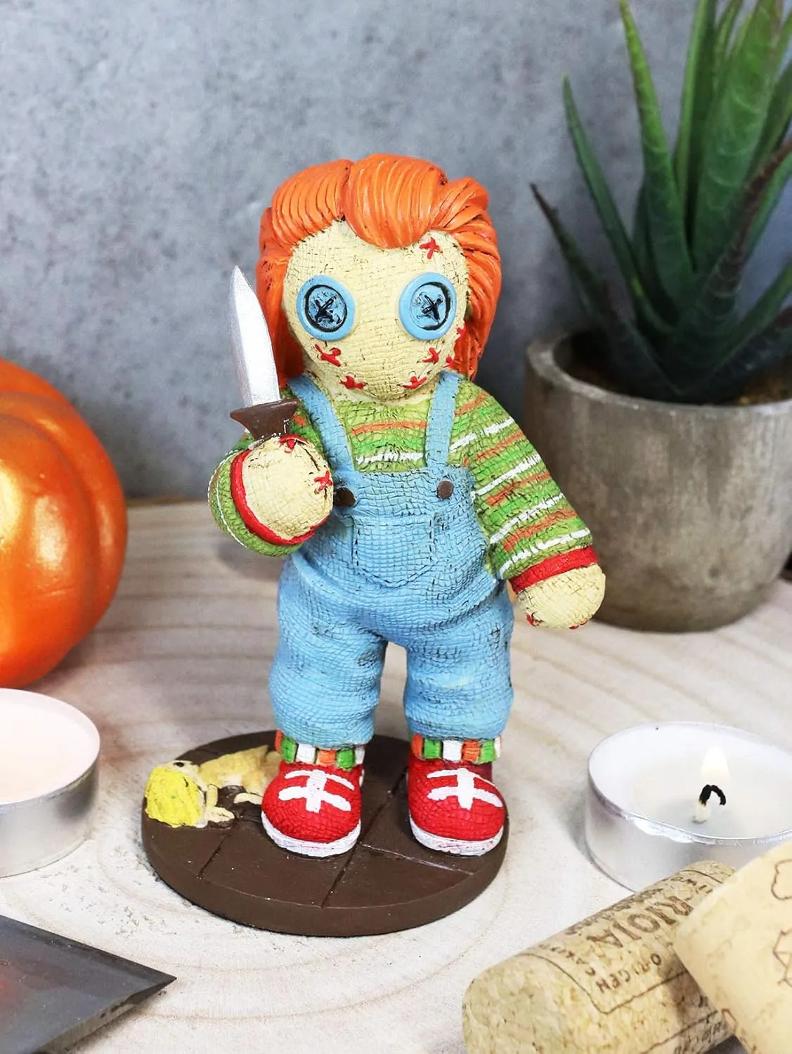 Ebros Day of The Dead Pinheadz Monster with Voodoo Stitches Figurine Halloween Collectible Toy Fantasy Mythical Beings Undead Apocalypse Horror (Buddi Child's Play Chucky)
