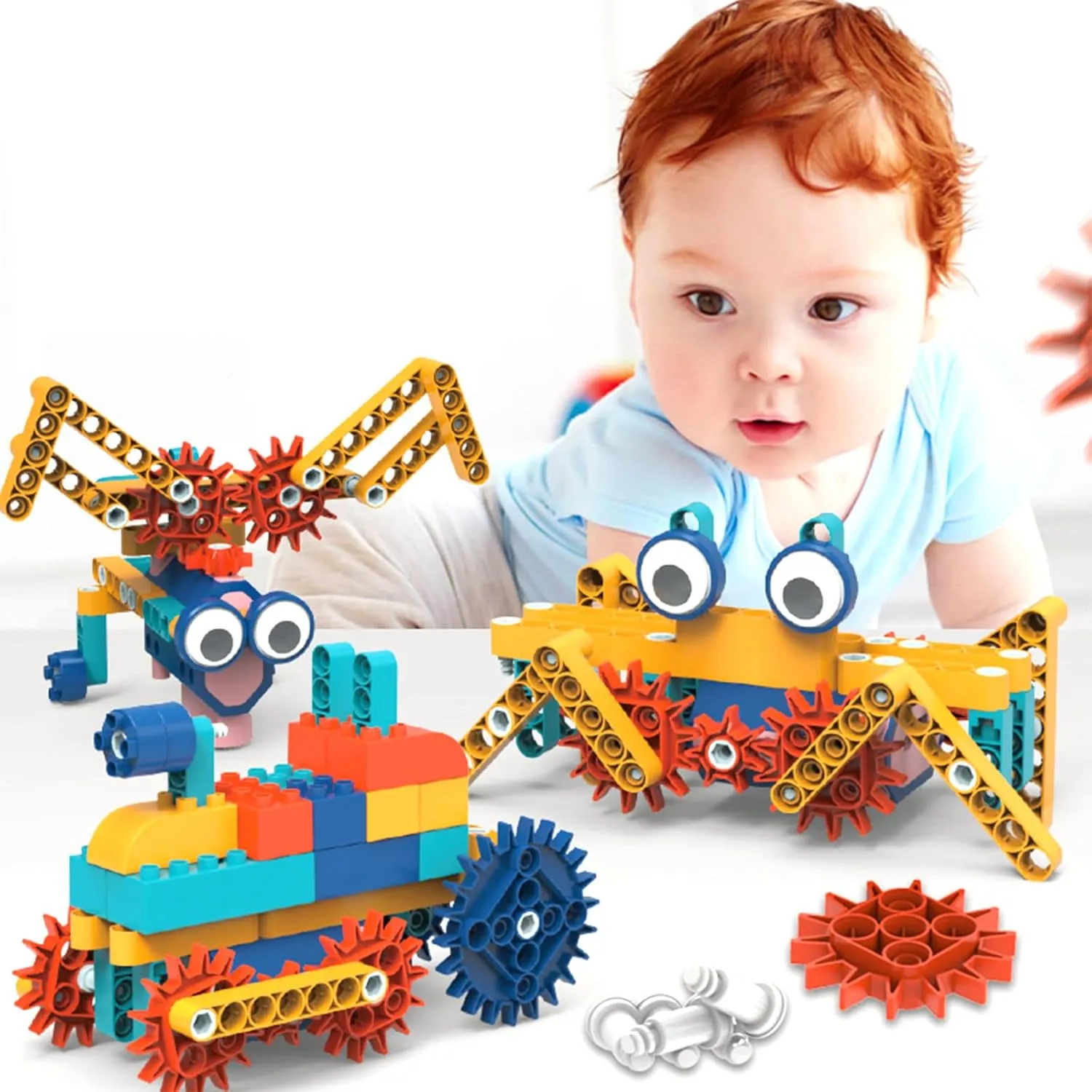 Education DIY Electric Gear Toys. Children's Building Block Puzzle, 116 Blocks can be Used to Build 35 Different Designs, Suitable for Birthday Gifts Sets for Ages 6