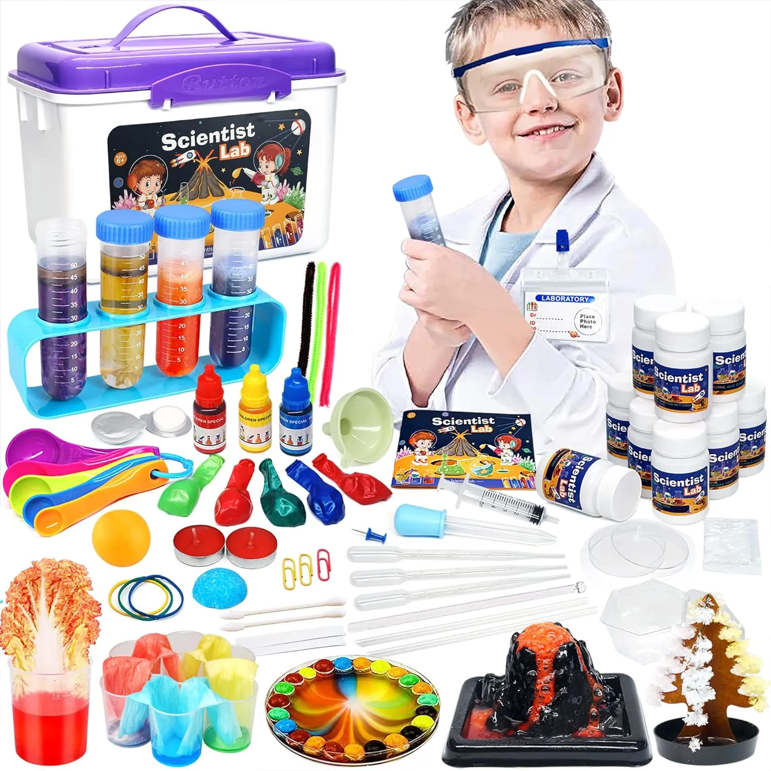 Educational Science Kit for Kids - 56 Science Lab Experiments with Lab Coat Scientist Costume, Science Kits for Kids Age 6-8-10-12, 70  PCS DIY Stem Projects, Educational Toys for Girls Boys