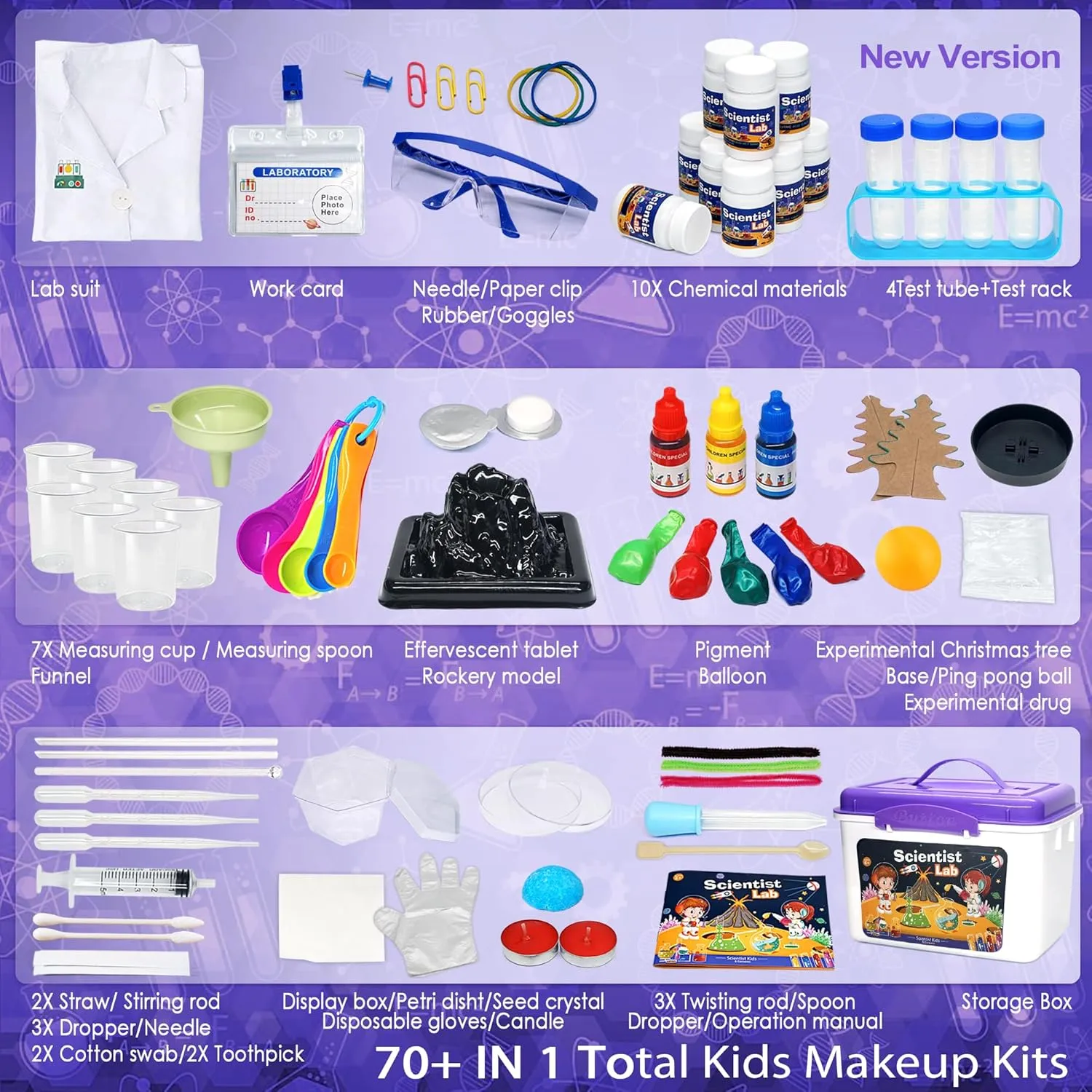 Educational Science Kit for Kids - 56 Science Lab Experiments with Lab Coat Scientist Costume, Science Kits for Kids Age 6-8-10-12, 70  PCS DIY Stem Projects, Educational Toys for Girls Boys