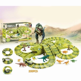 Electric Car and Dinosaur Track Toy Set - Build Your Own Car Track and Explore Dinosaur Paradise - Green