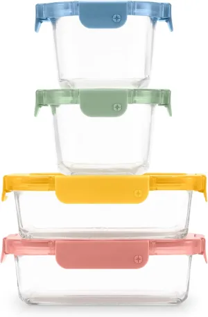 Ello Color Lock 8PC Mixed Glass Food Storage Sets, Leak-Proof Glass Food Storage Containers with Airtight BPA-Free Plastic Lids, Dishwasher, Microwave, and Freezer Safe, Desert Festival