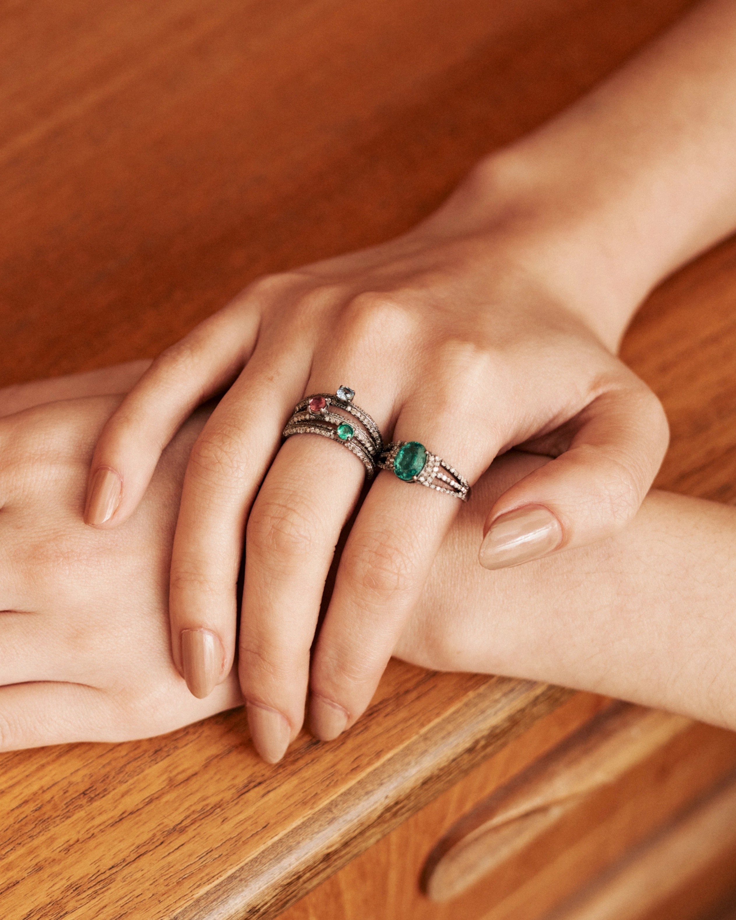 Emerald and diamond statement ring