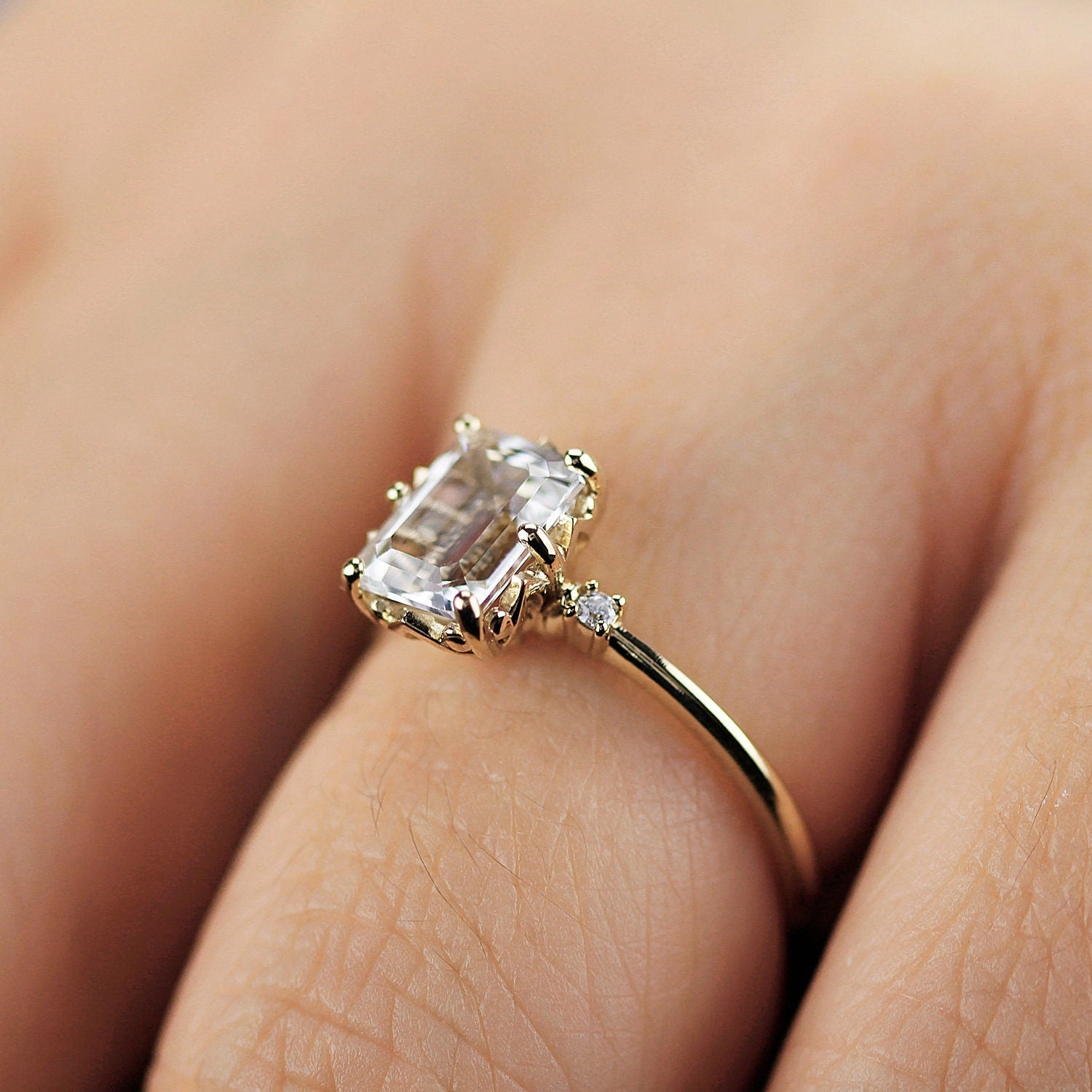 Emerald cut moissanite engagement ring, simple engagement ring moissanite - R 264 Moissanite.