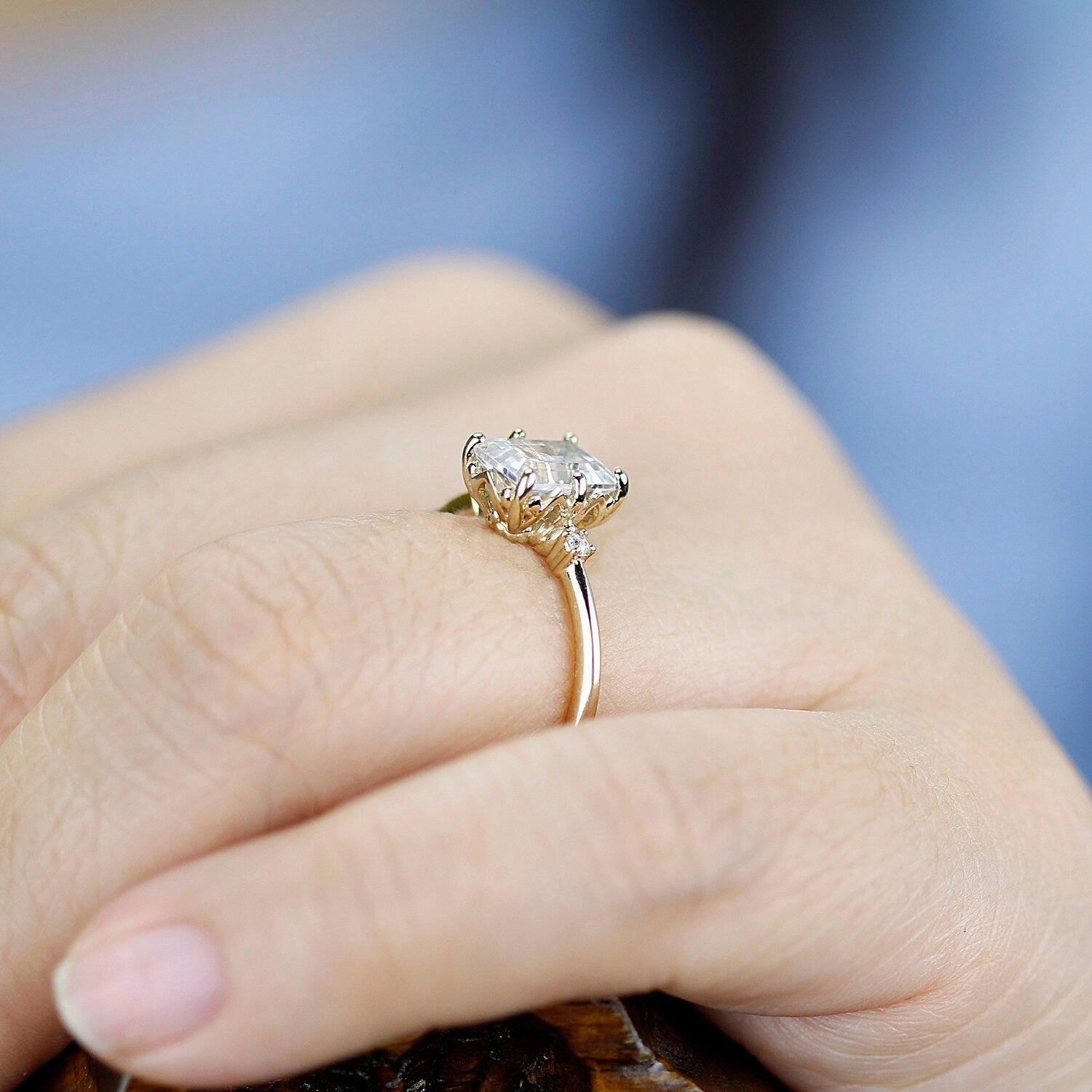 Emerald cut moissanite engagement ring, simple engagement ring moissanite - R 264 Moissanite.