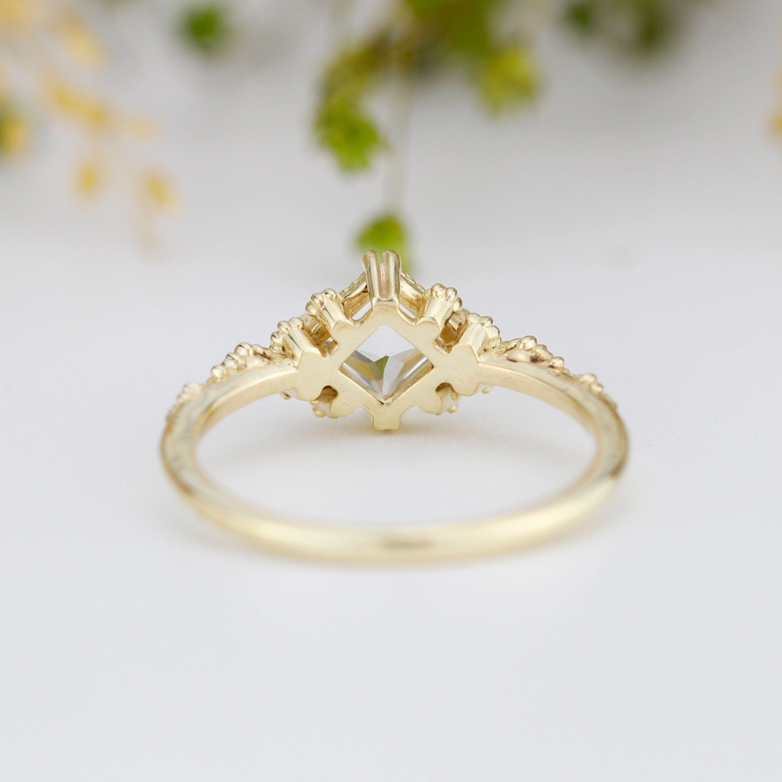 Engagement ring white topaz and diamond, cluster ring princess cut | R 339WT